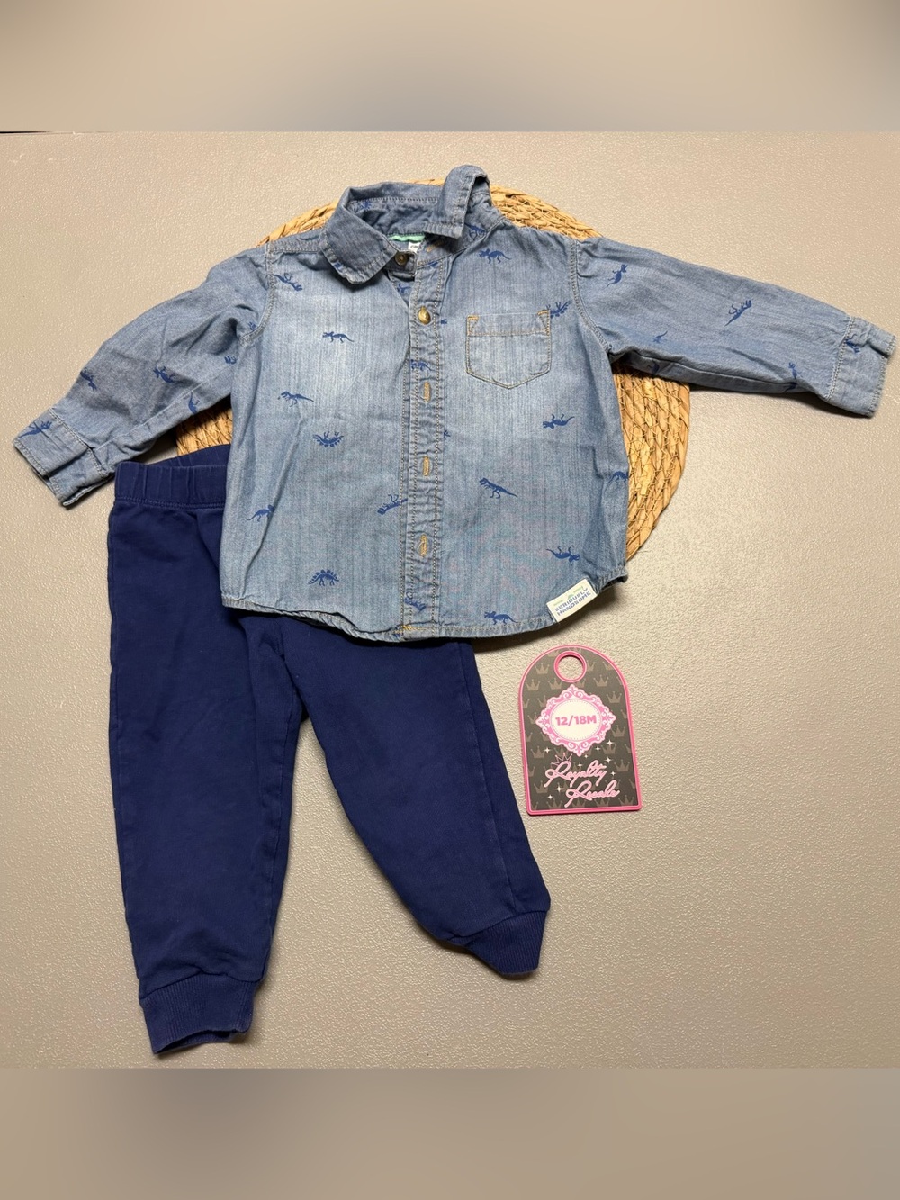 Carter's Blue Denim Button-Up Shirt and Navy Pants Kids Matching Set